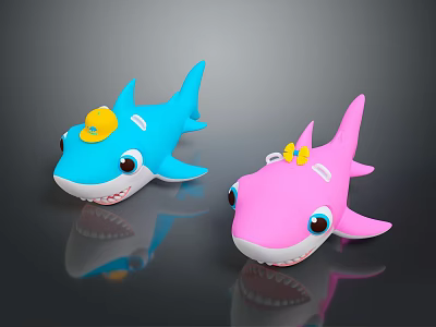 Cute Blue And Pink Shark Toys With Adorable Yellow Crowns 3d model