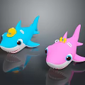 Cute Blue And Pink Shark Toys With Adorable Yellow Crowns