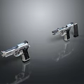 Handgun Weapon With Silver Finish And Black Grips On Reflective Surface