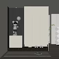 Modern Entryway Design With White Cabinets Silver Robot Figurine Shoes And Marble Floor