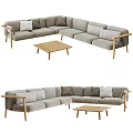 Light Gray Sectional Sofa With Wooden Frame And Matching Coffee Table 3d model