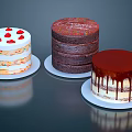 Different Types of Delicious Cakes with Strawberry Topping Chocolate Layers and Drizzle
