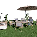 Outdoor Garden Dining Table And Chairs Set With Umbrella Plants And Chalkboard