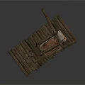 Rustic Wooden Furniture Set With Simple Bed And Small Stool On Plank Platform