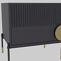 Modern Black TV Cabinet With Gold Accents And Vertical Slat Design