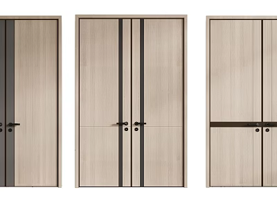 Modern Double Doors Design With Wooden Panels And Black Accent Lines 3d model