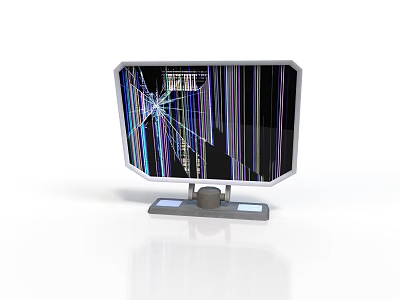 Faulty Electronic Monitor Display With Cracked Screen And Vertical Stripes 3d model