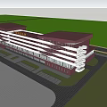 Modern Commercial Building With Red And White Exterior Design Multiple Floors And Layered Architectural Structure