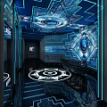 Modern KTV Interior Design With Blue Lighting Corridor And Mirror Floor Decor