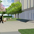Modern Garden Landscape Design With Entry Archway Fountain And Green Trees
