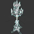 Three Tiered Metal Candelabra Sculpture With Ornate Carvings And Candle Holders