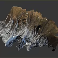 Brown and Blue Mountain Landscape With Snowy Peaks And Textured Terrain