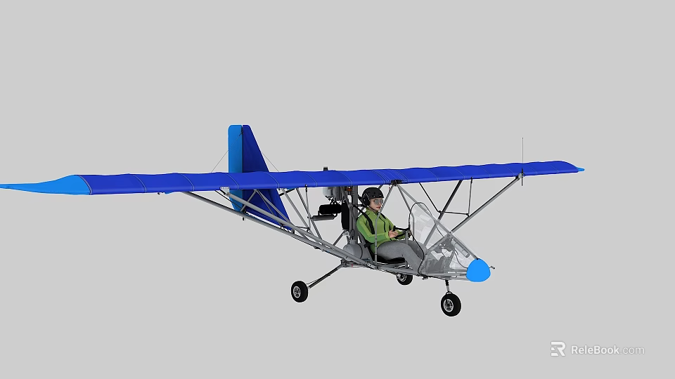 Ultralight Aircraft With Blue Wings Lightweight Frame And Pilot Seated Inside 3d model
