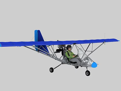 Ultralight Aircraft With Blue Wings Lightweight Frame And Pilot Seated Inside 3d model