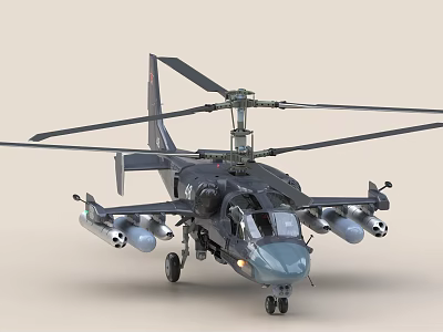 Gray Military Attack Helicopter Model With Coaxial Rotors And Armaments 3d model