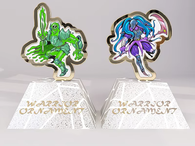 Green And Blue Haired Warrior Decorative Ornaments With Base For 3d model