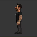 3D Man Character in Black T-Shirt Pants with Silver Necklace Bracelets Short Hair Gray Background