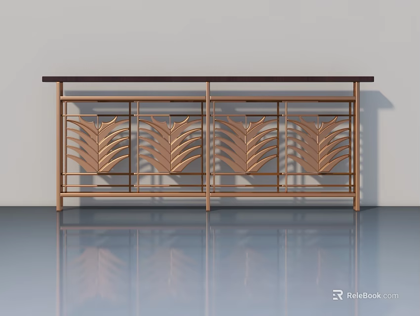 Elegant Swing Door With Metal Frame And Leaf Decoration Design 3d model 