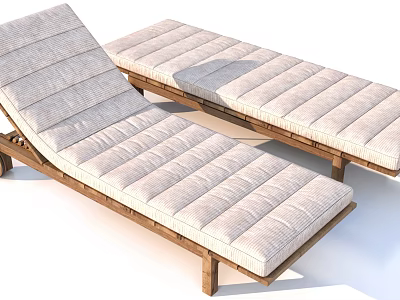 Wooden Frame Outdoor Loungers With Cushioned Seats And Reclining Design 3d model