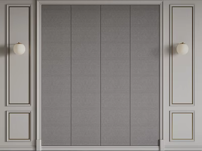 Modern Gray Bedroom Accent Wall With Decorative Panels And Wall Sconces 3d model