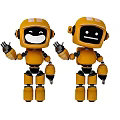 Yellow Smart Robots Waving Hands With Friendly Smiling Faces Standing Together 3d model