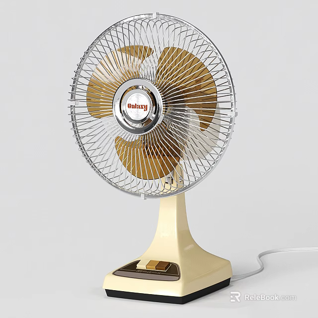 Vintage Style Air Cooler Fan With Beige Base Golden Blades Metal Grille And Control Buttons 3d model 