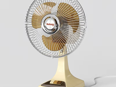 Vintage Style Air Cooler Fan With Beige Base Golden Blades Metal Grille And Control Buttons 3d model