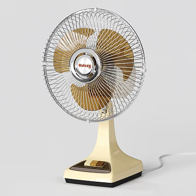 Vintage Style Air Cooler Fan With Beige Base Golden Blades Metal Grille And Control Buttons 3d model
