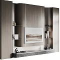 Modern TV Wall Design With Wooden Panels Art Shelves And Marble