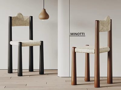 MINOTTI Modern Dining Chairs with Wooden Legs and Woven Backrests 3d model