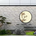 Modern Garden Ornament with Stone Lantern Pine Tree Green Plants and Stone Wall Lighting 3d model