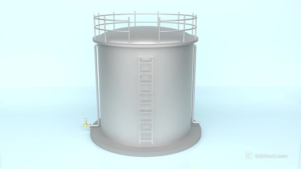 Industrial Equipment Cylindrical Storage Tank With Ladder And Top Railing 3d model 
