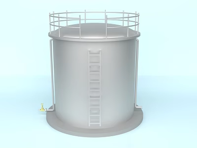 Industrial Equipment Cylindrical Storage Tank With Ladder And Top Railing 3d model