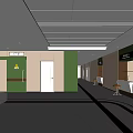 Public Service Hall Bright Interior With Green Wall Service Counter And Waiting Stools 3d model
