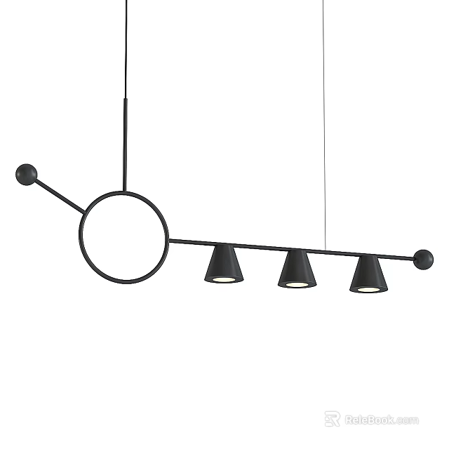 Modern Black Ceiling Light Design With Circular Frame And Cone Shaped Shades 3d model 