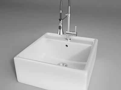 White Square Ceramic Washbasin With Silver Pull Out Faucet Modern Design 3d model