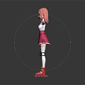 Child With Pink Hair Wearing White Top Pink Skirt Red Roller Skates Arms Outstretched