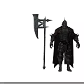 Armored Warrior Character With Spiked Helmet Cloak And Giant Spiked Weapon