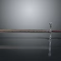 Medieval Sword with Metal Blade and Wooden Handle Decorative Crossguard on Black Reflective Surface