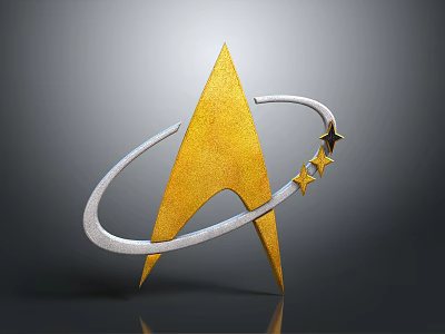 Elegant Decorative Ornament Set Featuring Golden Triangle Silver Ring And Three Stars 3d model