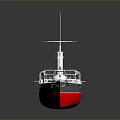Vintage Warship Model With Red Bottom Gray Upper Deck And Smokestacks 3d model
