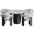 Modern Round Dining Table Set With Marble Tabletop Black Base And Beige Chairs 3d model