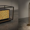 Modern Outdoor Lights Design With Square Grid Pattern And Arched Brass Stand 3d model