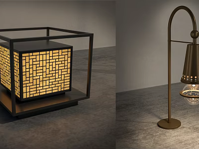 Modern Outdoor Lights Design With Square Grid Pattern And Arched Brass Stand 3d model Modern Outdoor Lights Design With Square Grid Pattern And Arched Brass Stand 3d model