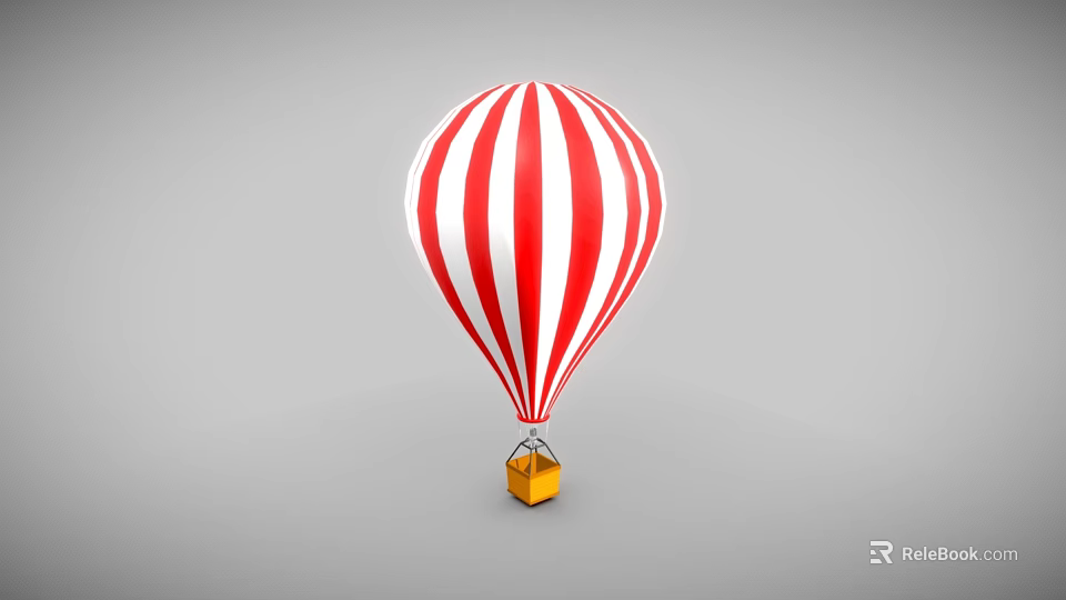 Amusement Park Ride Red And White Striped Hot Air Balloon With Small Yellow Basket 3d model 