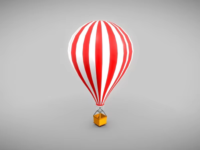 Amusement Park Ride Red And White Striped Hot Air Balloon With Small Yellow Basket 3d model