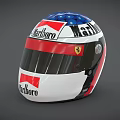 Racing Helmet as Sports Equipment Featuring Marlboro and Ferrari Logos