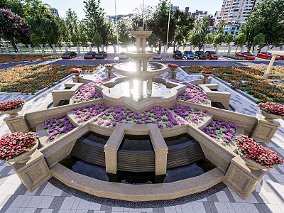 European-style fountain water feature model