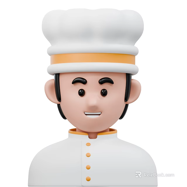 Cartoon Man Wearing White Chef Uniform With Yellow Trim And Smiling Face 3d model 