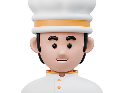 Cartoon Man Wearing White Chef Uniform With Yellow Trim And Smiling Face 3d model